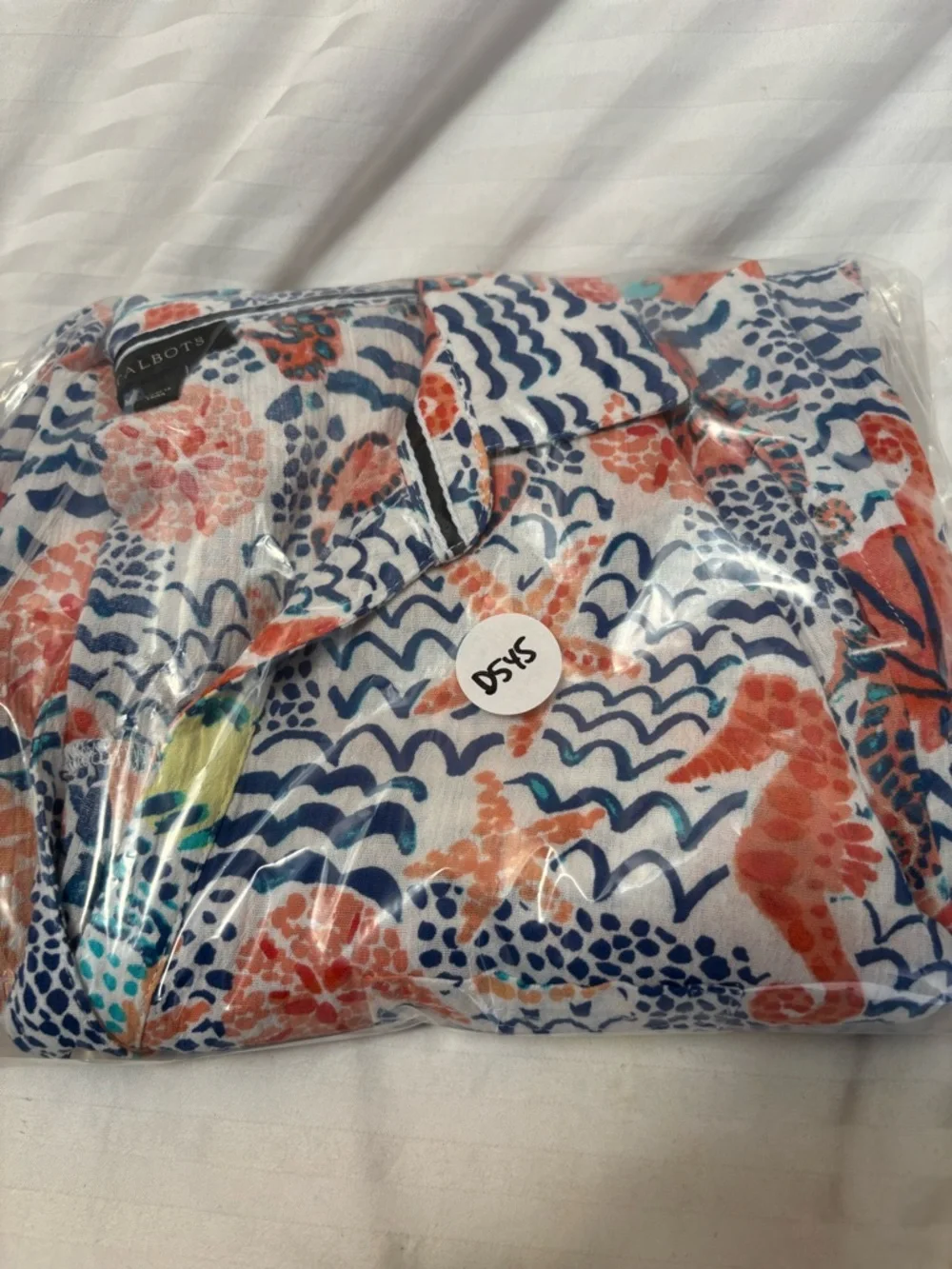 Talbots Beach Shirt Coverup XS Seahorse Button Up Cotton Nautical Coastal - Picture 15 of 16